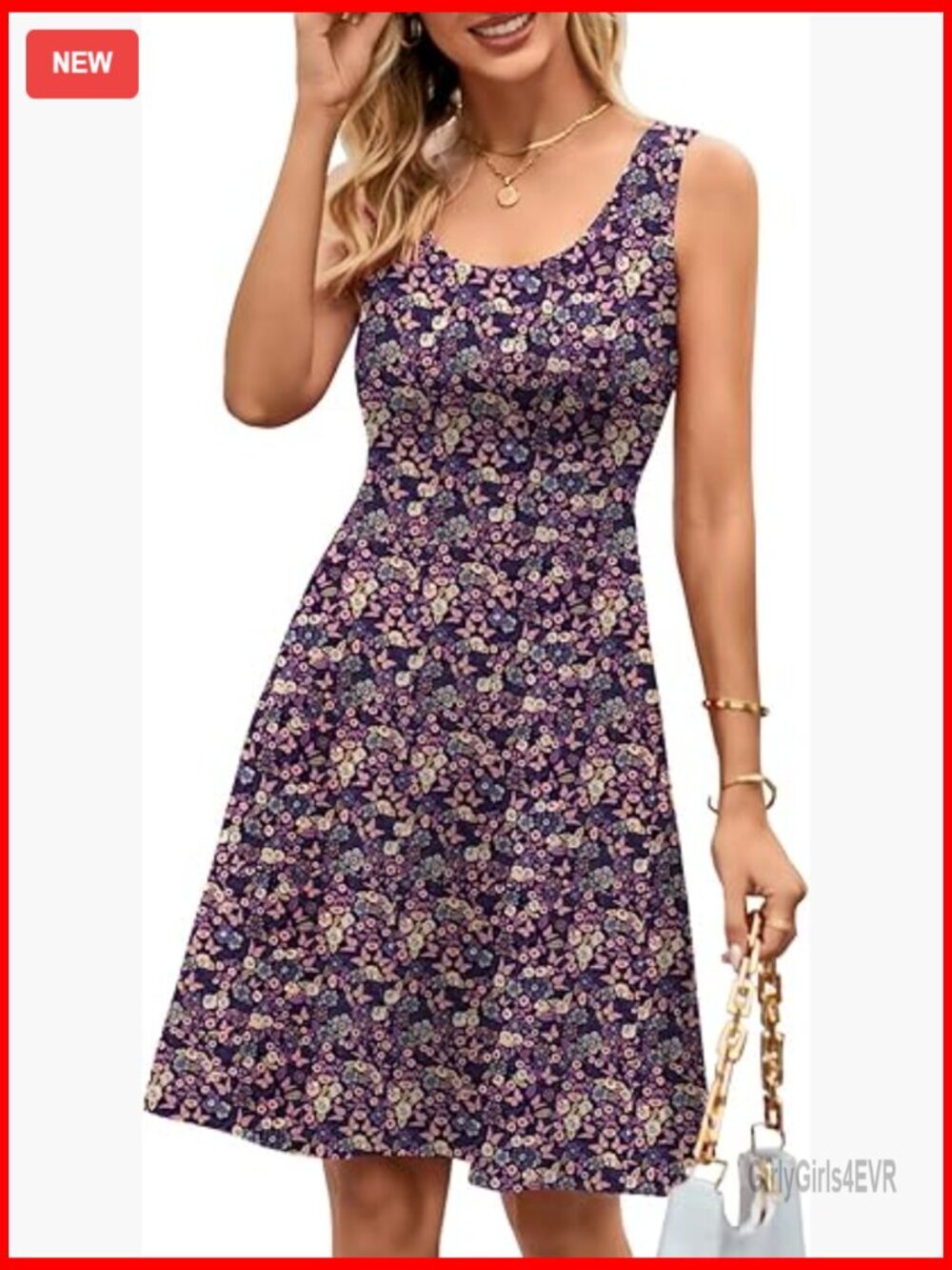 Summer A-Line Sleeveless Midi Tank Dress Scoop Neck Flowy Fit